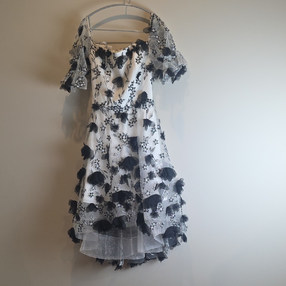 Marchesa Black and White Floral Dress